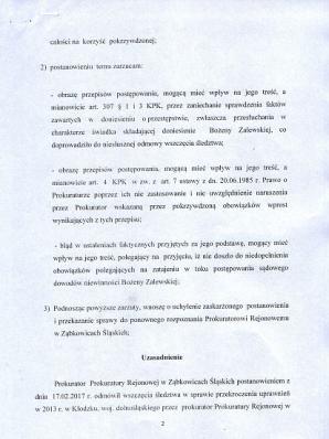 Bożena Zalewska: Prokurator Małgorzata Sałacka dała się okłamywać przez policjantów, zaniedbała obowiązki nie przesłuchując mnie ani nie konfrontując z funkcjonariuszami. Przespała rozprawy i jest bezkarna! 