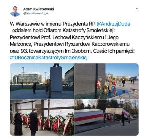 Prezydent RP uczcił pamięć ofiar katastrofy smoleńskiej 